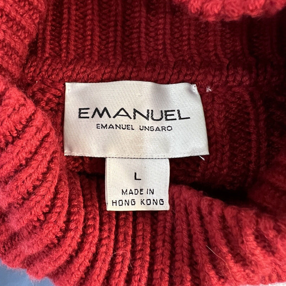 Vintage Emanuel Ungaro Red‎ Cable Knit Mock Neck Cropped Fringe Sweater Large - Picture 5 of 5